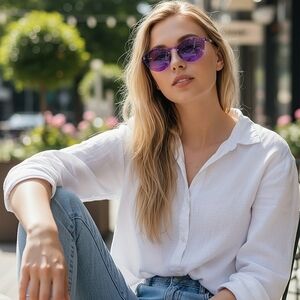One Piece Premium Transparent Rimless Purple Fashion Sunglasses UV400 Protection